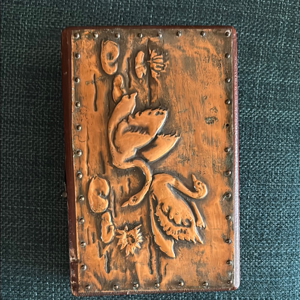 Vintage Copper Floral Embossed Box - 1970’s - Swan Design